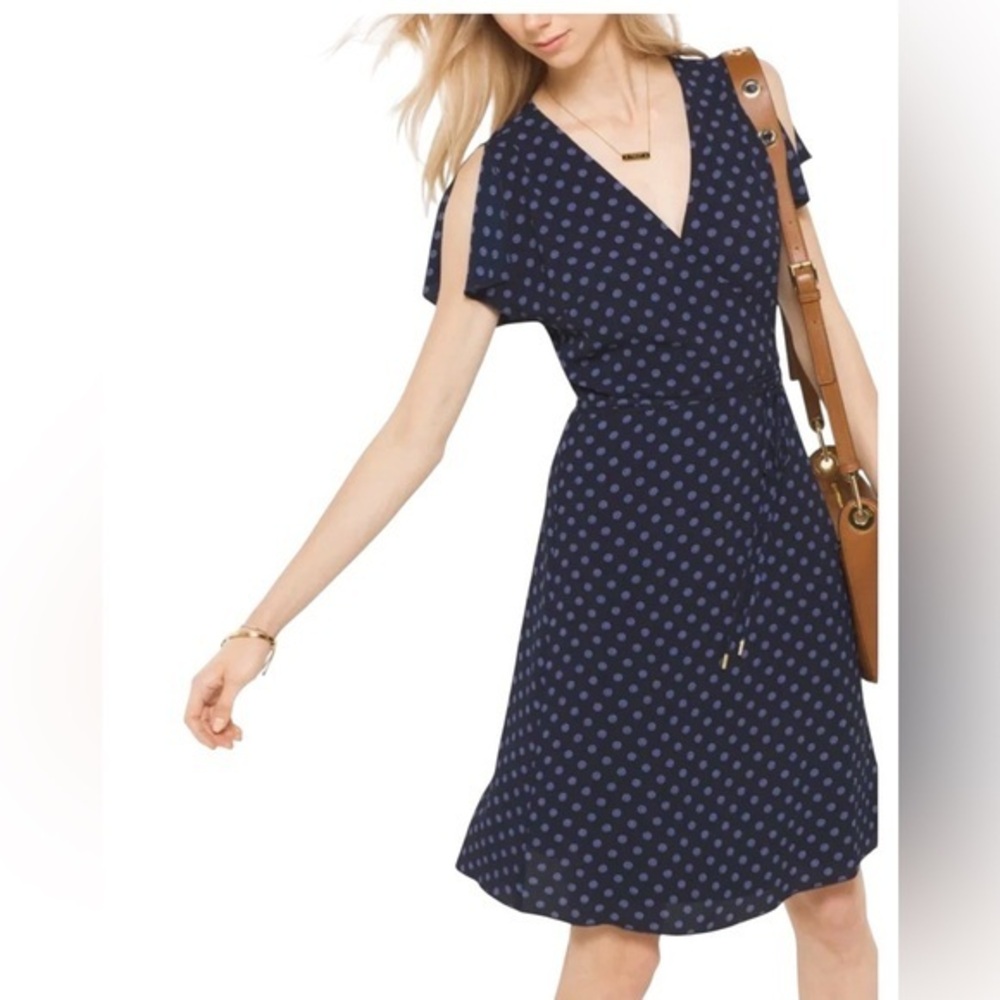 Michael Kors Navy Polka Dot Maxi Dress